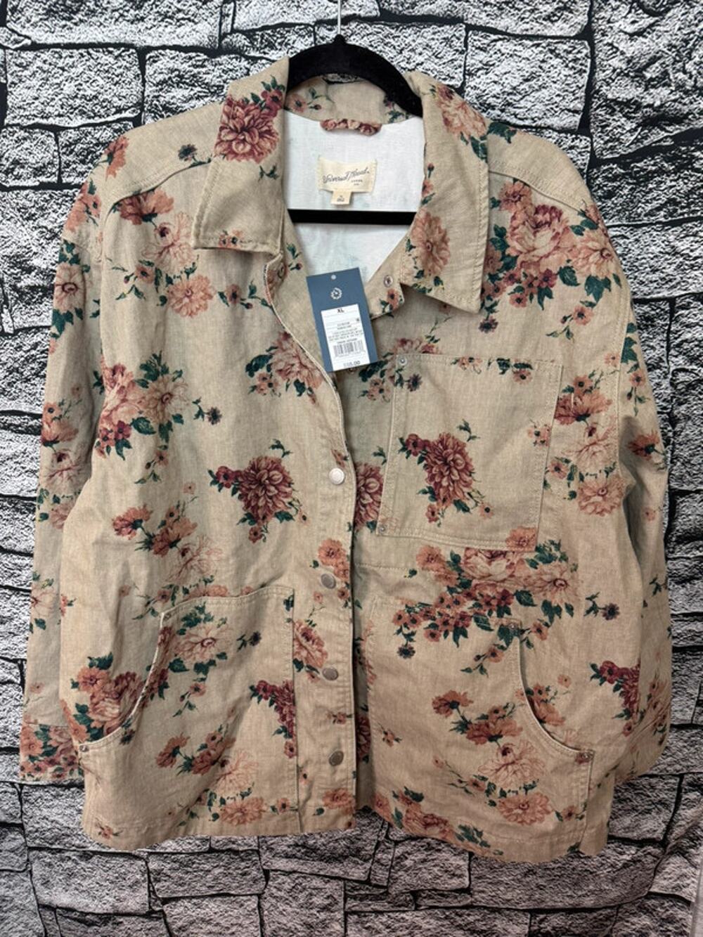 NWT Ladies Universal Thread Khaki Floral Denim Jacket - XL